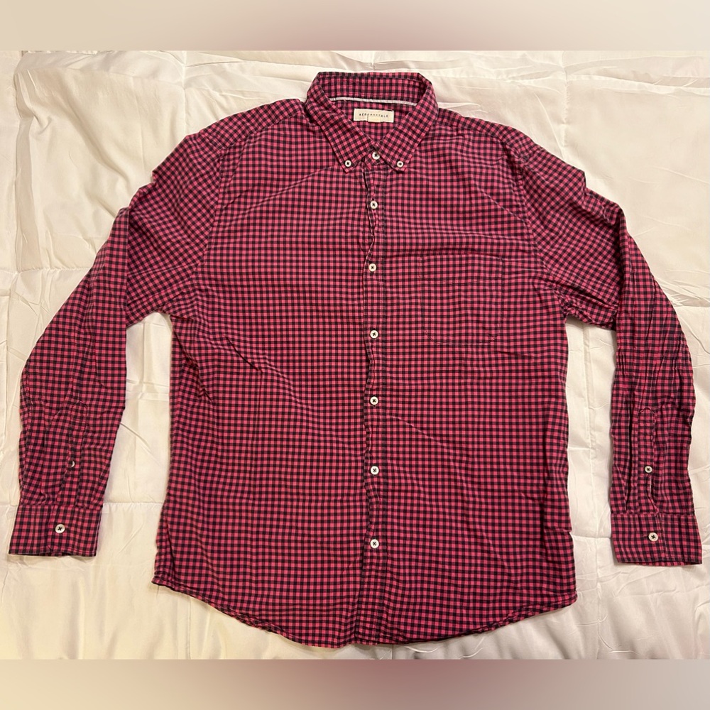 Aeropostale Pink & Black Plaid Button Down - Picture 1 of 6